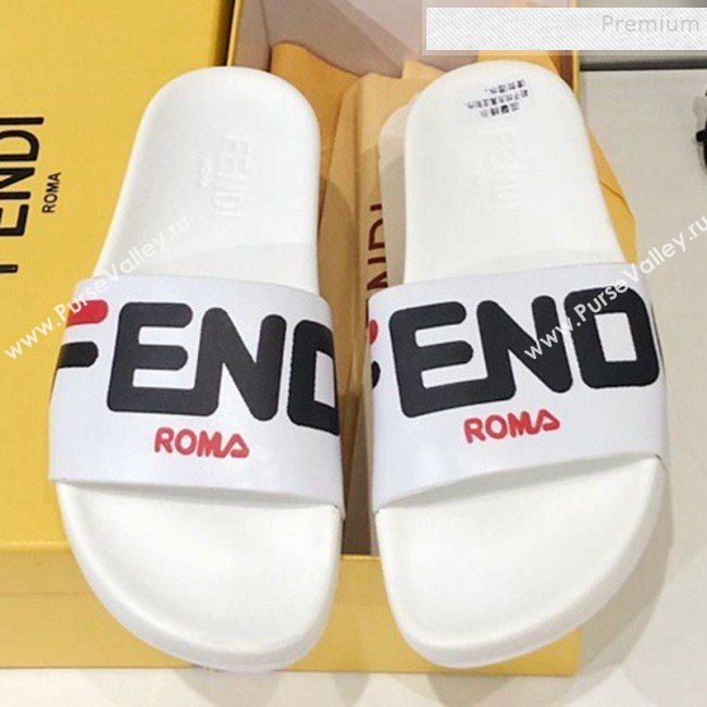 Fendi Roma Logo Flat Slide Sandals White 2019 (For Women and Men) (DLY-9082145)