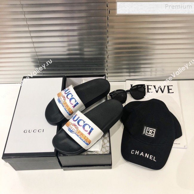 Gucci Rainbow Logo Flat Slide Sandals 2019 (For Women and Men) (DLY-9082164)