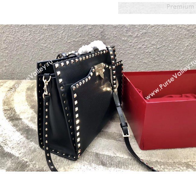 Valentino Smooth Calfskin Rockstud Large Top Handle Bag Black Fall 2018 (JIND-9081933)