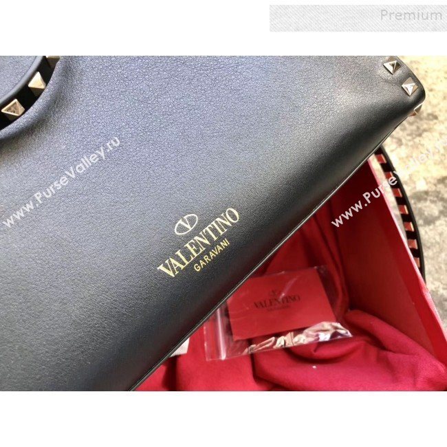 Valentino Smooth Calfskin Rockstud Large Top Handle Bag Black Fall 2018 (JIND-9081933)