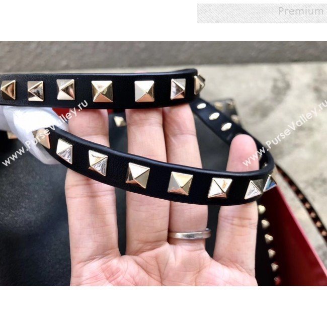 Valentino Smooth Calfskin Rockstud Large Top Handle Bag Black Fall 2018 (JIND-9081933)