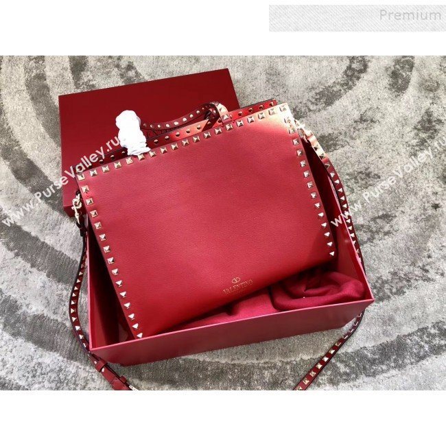 Valentino Smooth Calfskin Rockstud Large Top Handle Bag Red Fall 2018 (JIND-9081935)