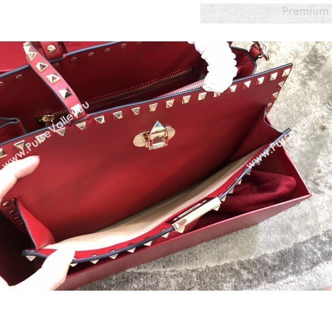 Valentino Smooth Calfskin Rockstud Large Top Handle Bag Red Fall 2018 (JIND-9081935)