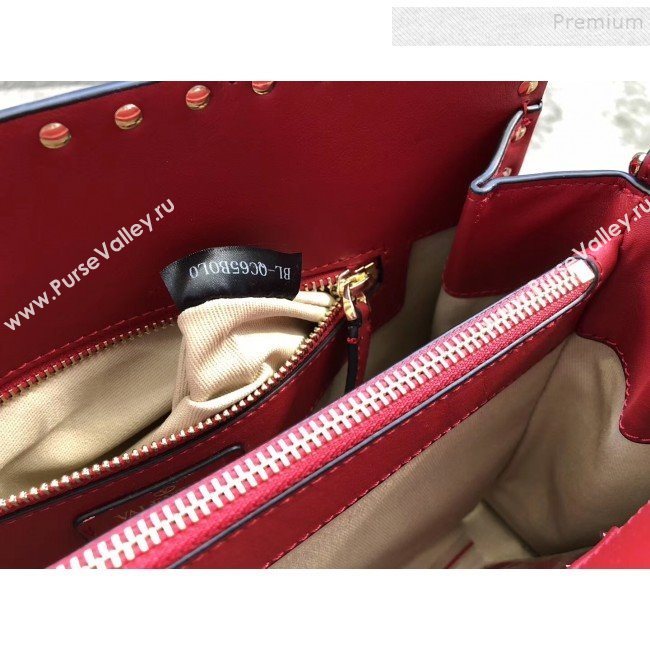 Valentino Smooth Calfskin Rockstud Large Top Handle Bag Red Fall 2018 (JIND-9081935)