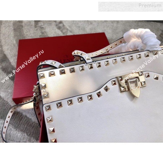 Valentino Smooth Calfskin Rockstud Large Top Handle Bag White Fall 2018 (JIND-9081936)