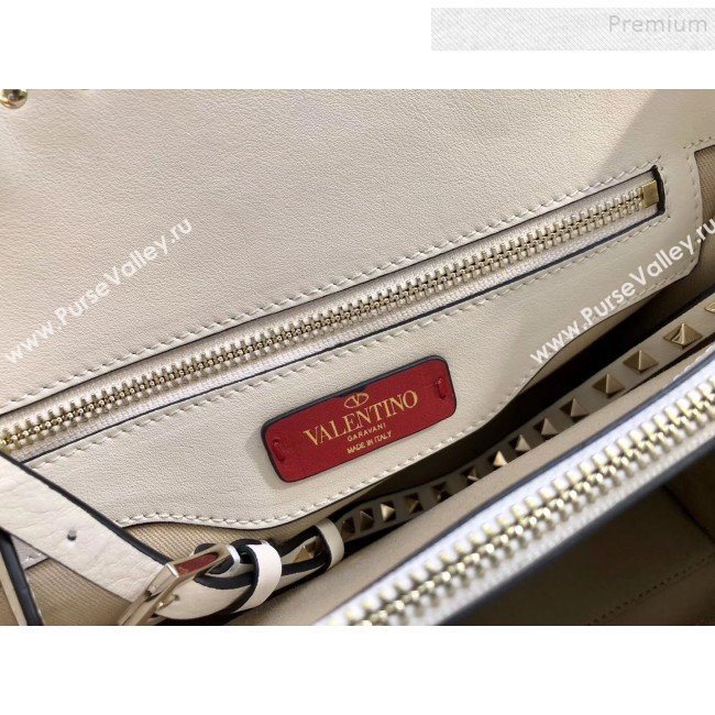 Valentino Smooth Calfskin Rockstud Large Top Handle Bag White Fall 2018 (JIND-9081936)