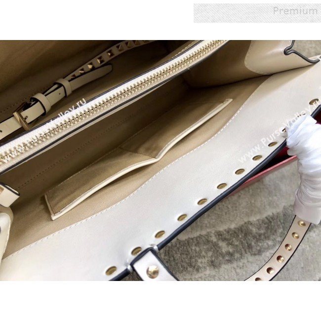 Valentino Smooth Calfskin Rockstud Large Top Handle Bag White Fall 2018 (JIND-9081936)