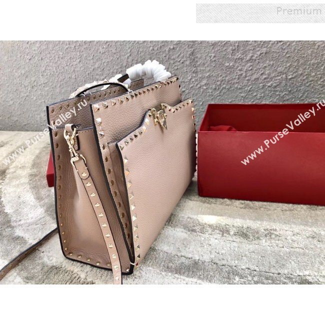 Valentino Grained Calfskin Rockstud Large Top Handle Bag Nude Fall 2018 (JIND-9081941)