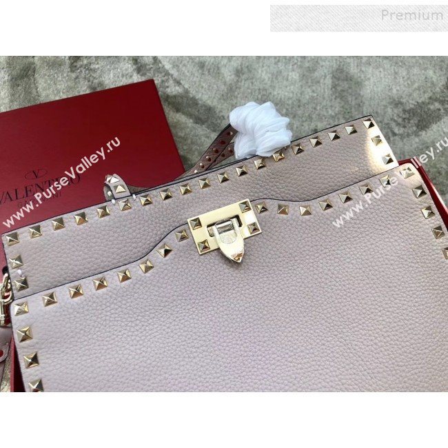 Valentino Grained Calfskin Rockstud Large Top Handle Bag Nude Fall 2018 (JIND-9081941)