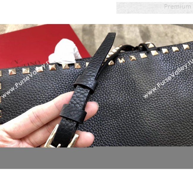 Valentino Grained Calfskin Rockstud Large Top Handle Bag Black Fall 2018 (JIND-9081939)