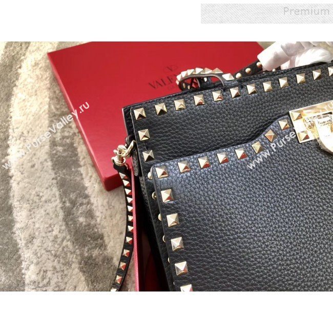 Valentino Grained Calfskin Rockstud Large Top Handle Bag Black Fall 2018 (JIND-9081939)