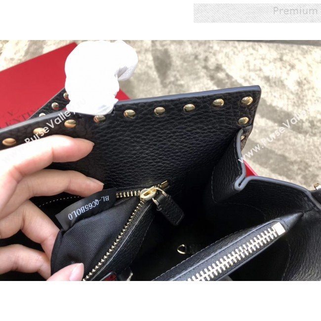 Valentino Grained Calfskin Rockstud Large Top Handle Bag Black Fall 2018 (JIND-9081939)