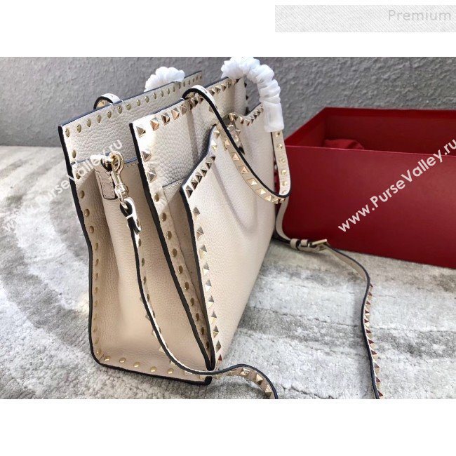 Valentino Grained Calfskin Rockstud Large Top Handle Bag White Fall 2018 (JIND-9081940)