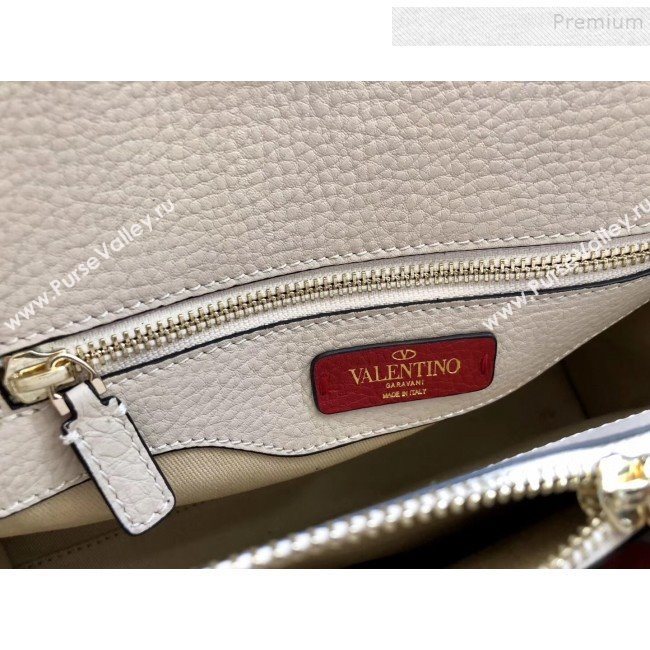 Valentino Grained Calfskin Rockstud Large Top Handle Bag White Fall 2018 (JIND-9081940)