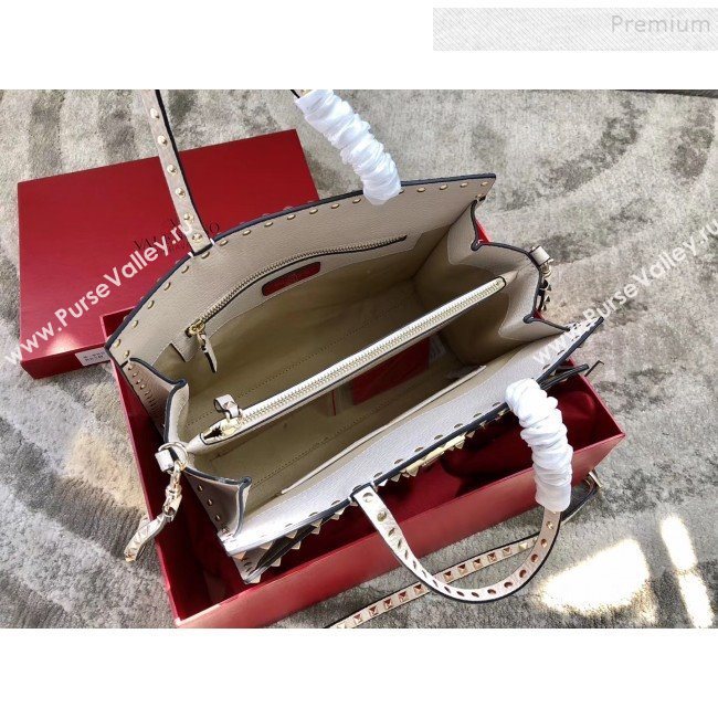 Valentino Grained Calfskin Rockstud Large Top Handle Bag White Fall 2018 (JIND-9081940)