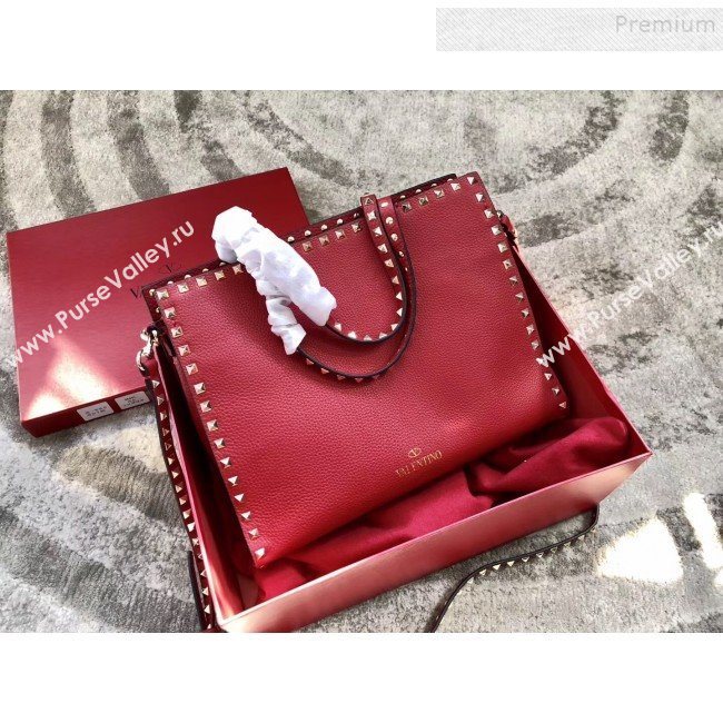 Valentino Grained Calfskin Rockstud Large Top Handle Bag Red Fall 2018 (JIND-9081938)