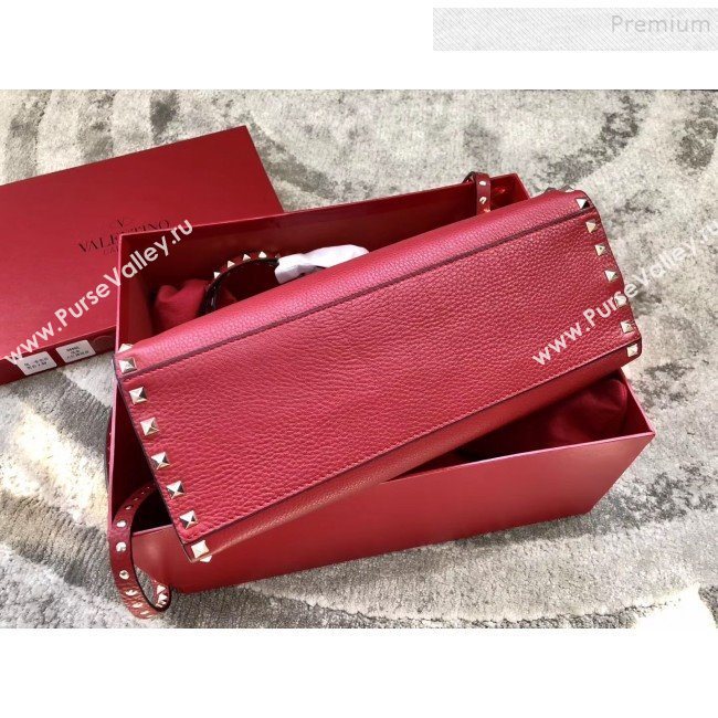 Valentino Grained Calfskin Rockstud Large Top Handle Bag Red Fall 2018 (JIND-9081938)