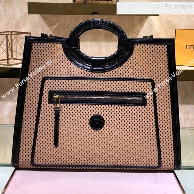 Fendi Runaway Medium Perforated Leather Shopper Top Handle Bag Beige 2019 (AFEI-9082419)