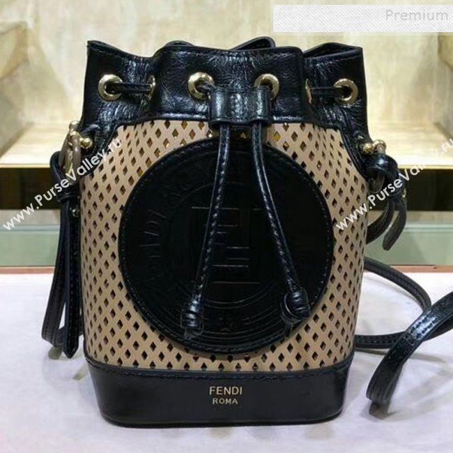 Fendi Mon Tresor Perforated Leather Mini Bucket Bag Beige 2019 (AFEI-9082421)