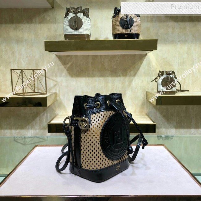 Fendi Mon Tresor Perforated Leather Mini Bucket Bag Beige 2019 (AFEI-9082421)