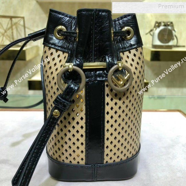 Fendi Mon Tresor Perforated Leather Mini Bucket Bag Beige 2019 (AFEI-9082421)