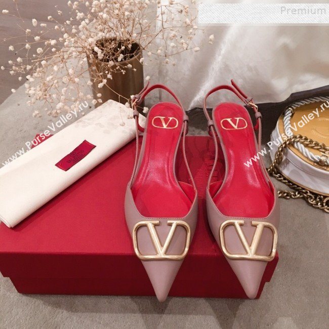Valentino VLogo Leather Slingback Low-Heel Pump Nude 2019 (KL-9082772)