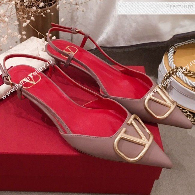 Valentino VLogo Leather Slingback Low-Heel Pump Nude 2019 (KL-9082772)