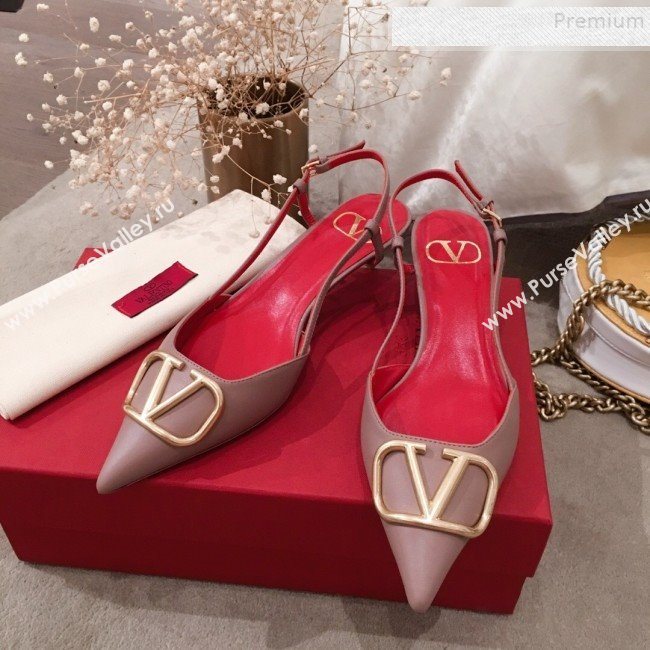 Valentino VLogo Leather Slingback Low-Heel Pump Nude 2019 (KL-9082772)