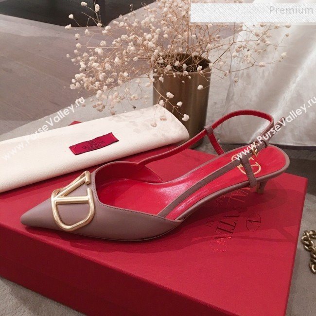 Valentino VLogo Leather Slingback Low-Heel Pump Nude 2019 (KL-9082772)