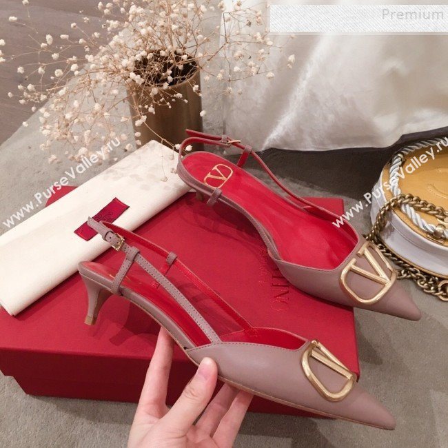 Valentino VLogo Leather Slingback Low-Heel Pump Nude 2019 (KL-9082772)