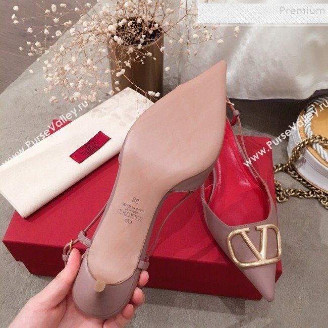 Valentino VLogo Leather Slingback Low-Heel Pump Nude 2019 (KL-9082772)