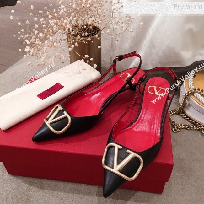 Valentino VLogo Leather Slingback Low-Heel Pump Black 2019 (KL-9082773)