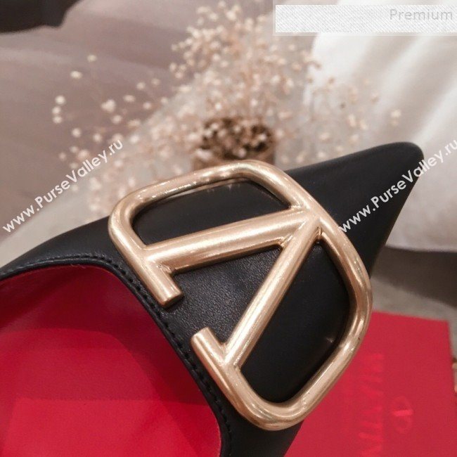 Valentino VLogo Leather Slingback Low-Heel Pump Black 2019 (KL-9082773)