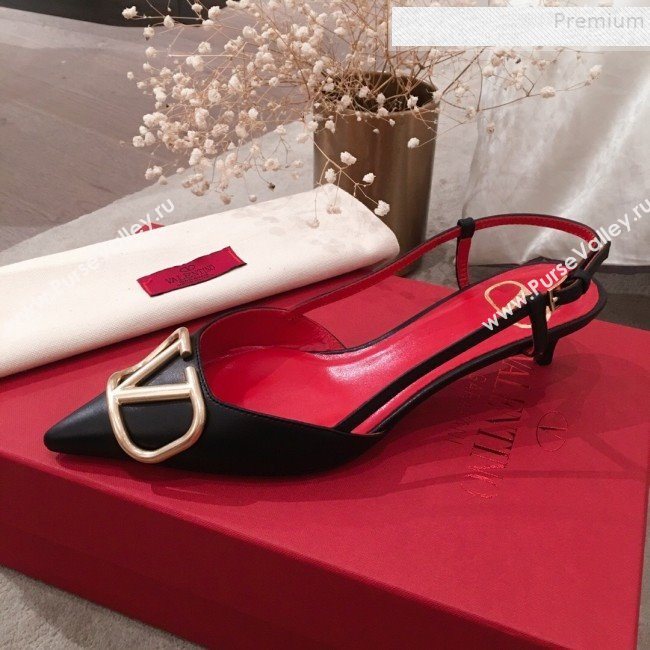 Valentino VLogo Leather Slingback Low-Heel Pump Black 2019 (KL-9082773)