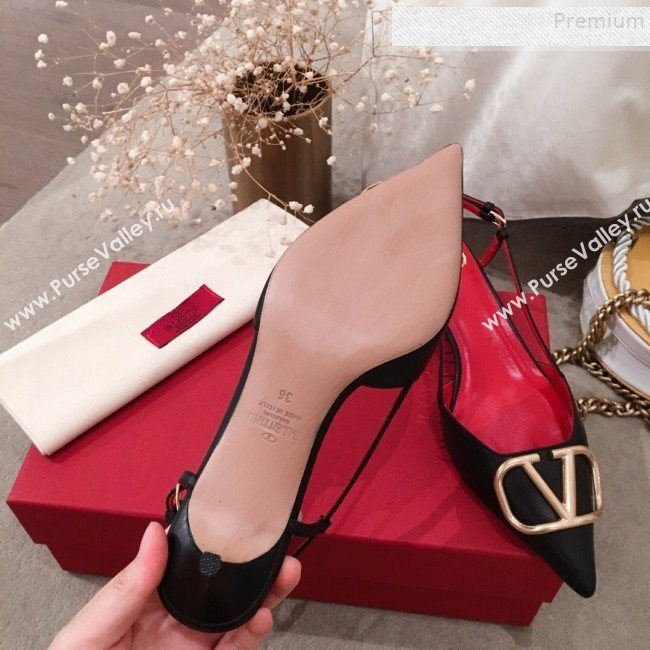 Valentino VLogo Leather Slingback Low-Heel Pump Black 2019 (KL-9082773)