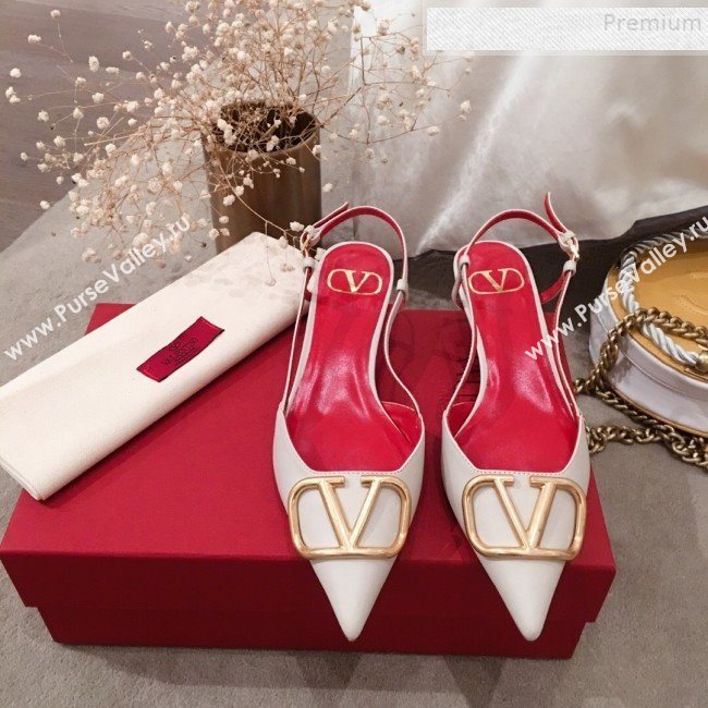 Valentino VLogo Leather Slingback Low-Heel Pump White 2019 (KL-9082774)