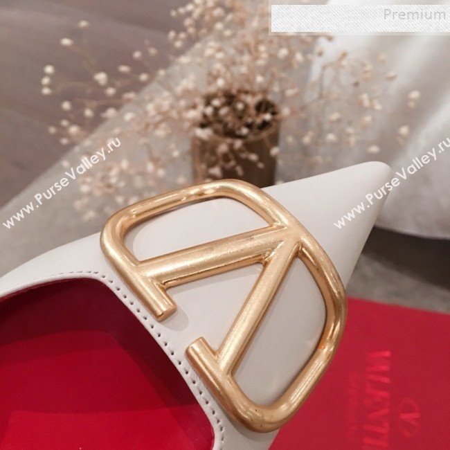 Valentino VLogo Leather Slingback Low-Heel Pump White 2019 (KL-9082774)