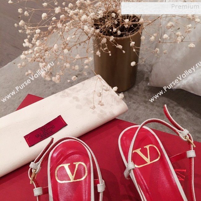 Valentino VLogo Leather Slingback Low-Heel Pump White 2019 (KL-9082774)