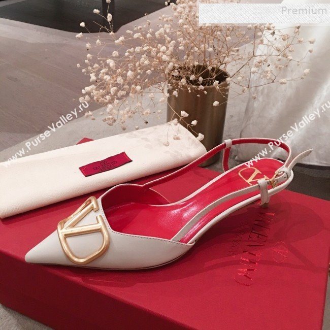 Valentino VLogo Leather Slingback Low-Heel Pump White 2019 (KL-9082774)
