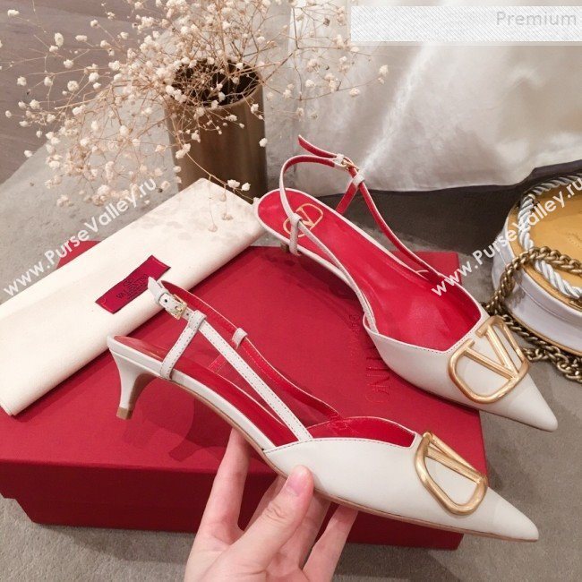 Valentino VLogo Leather Slingback Low-Heel Pump White 2019 (KL-9082774)