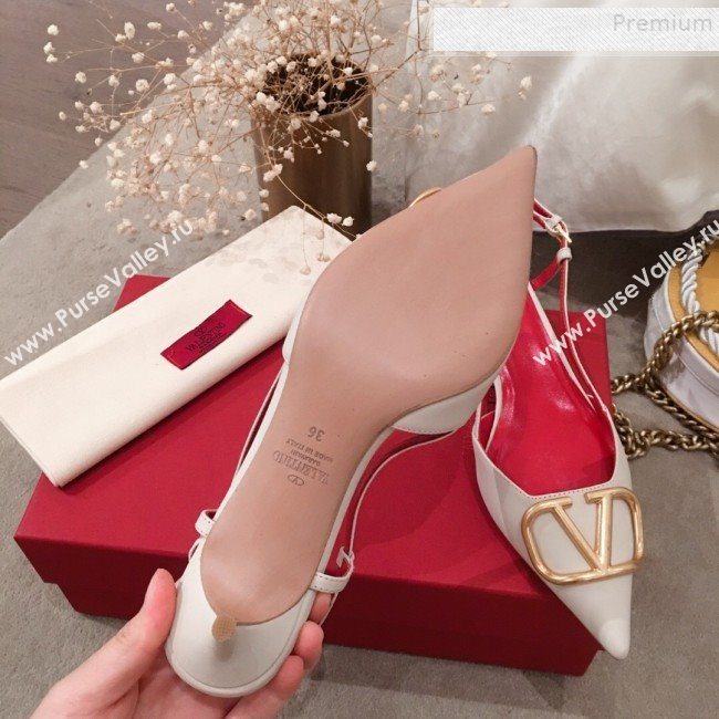 Valentino VLogo Leather Slingback Low-Heel Pump White 2019 (KL-9082774)