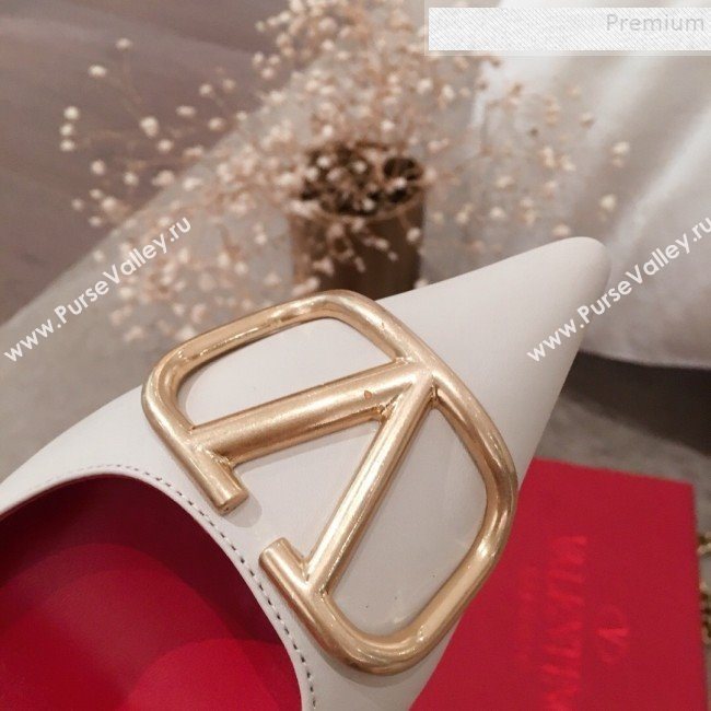 Valentino VLogo Leather Pointed Toe Low-Heel Pump White 2019 (KL-9082777)