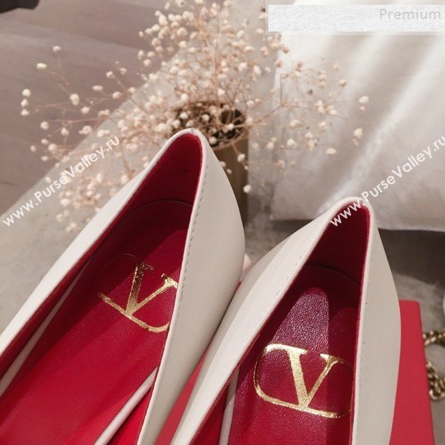 Valentino VLogo Leather Pointed Toe Low-Heel Pump White 2019 (KL-9082777)