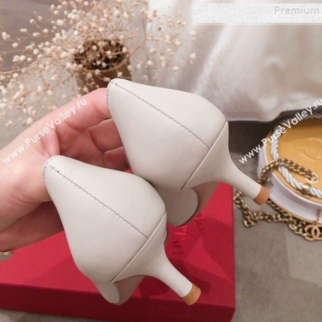 Valentino VLogo Leather Pointed Toe Low-Heel Pump White 2019 (KL-9082777)