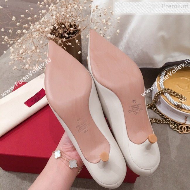 Valentino VLogo Leather Pointed Toe Low-Heel Pump White 2019 (KL-9082777)