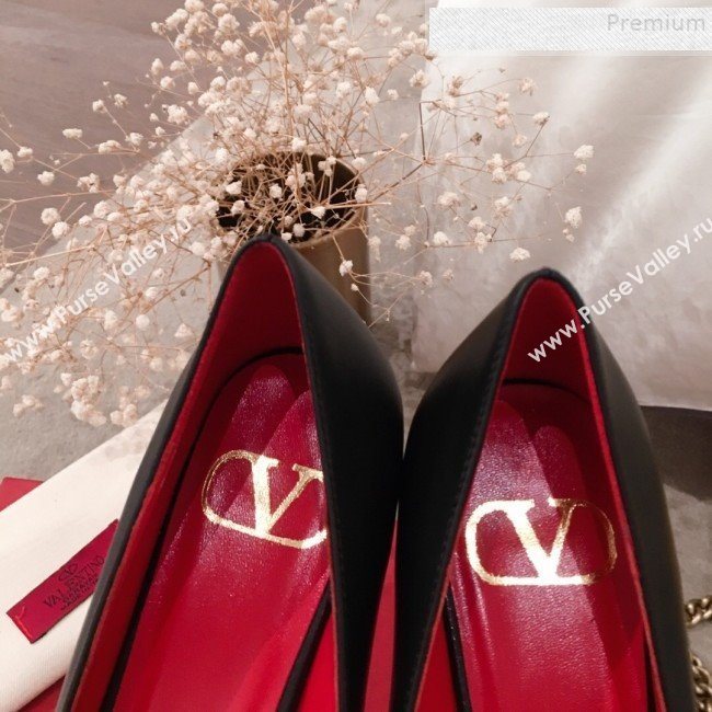 Valentino VLogo Leather Pointed Toe Low-Heel Pump Black 2019 (KL-9082776)