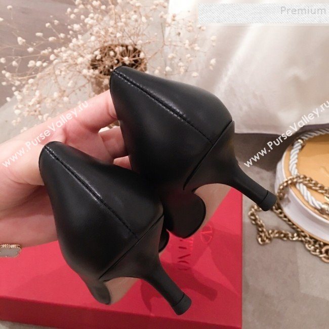 Valentino VLogo Leather Pointed Toe Low-Heel Pump Black 2019 (KL-9082776)