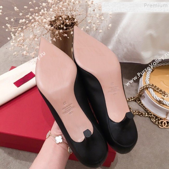 Valentino VLogo Leather Pointed Toe Low-Heel Pump Black 2019 (KL-9082776)