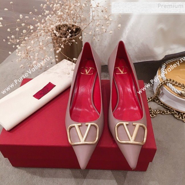 Valentino VLogo Leather Pointed Toe Low-Heel Pump Nude 2019 (KL-9082775)