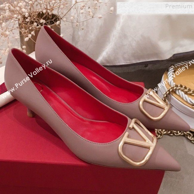 Valentino VLogo Leather Pointed Toe Low-Heel Pump Nude 2019 (KL-9082775)